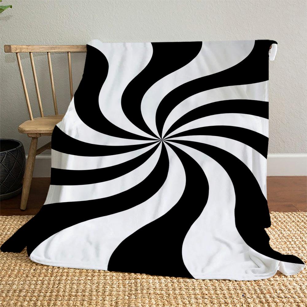 1PC Black WhiteOutdoor Flannel Blanket - Soft Plush Decor for Picnics, camping, Bedroom, Playroom, Office, or Lunch Break 1290A