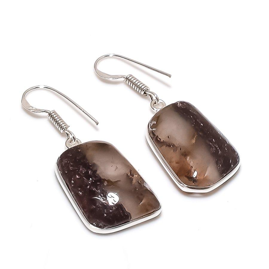 Natural Lodolite Quartz Gemstone 925 Sterling Silver Jewelry Earring 1.58 AE-12382
