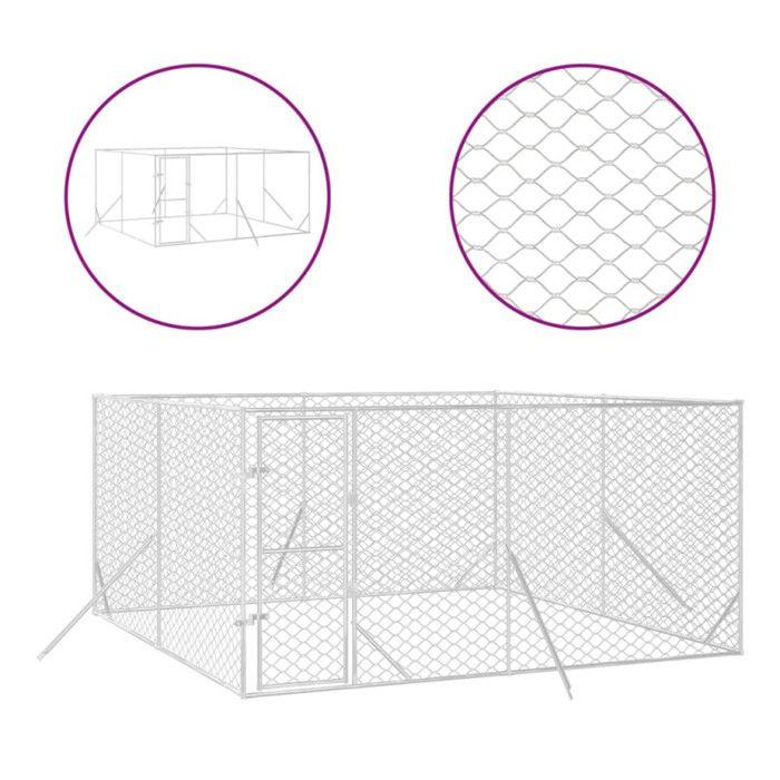 VidaXL Outdoor Dog Kennel Silver 4x4x2 M Galvanized Steel 3190455