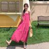 Summer 2026 new women's clothing vacation dragon fruit color fringed strap dress temperament pendulum long skirt