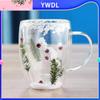 YWDL 350ml Christmas Gift Double Wall Glass Cup With Handle Heat Resistant Tea Coffee Cups Espresso Milk Mug