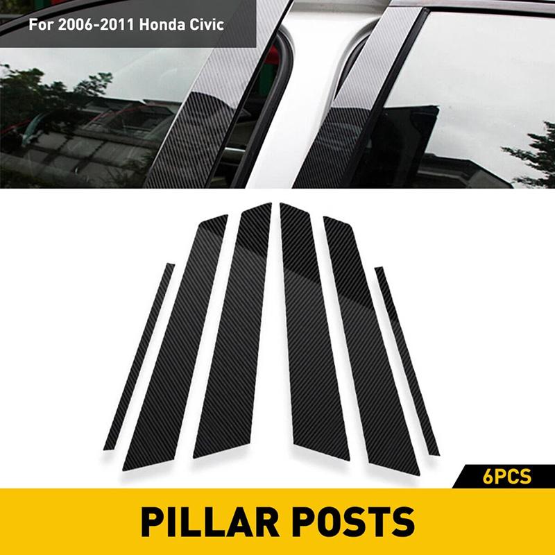 6pcs Door Window Center Middle Column BC Pillar Post Cover Mirror Effect Trim For Honda Civic Sedan 2006-2011