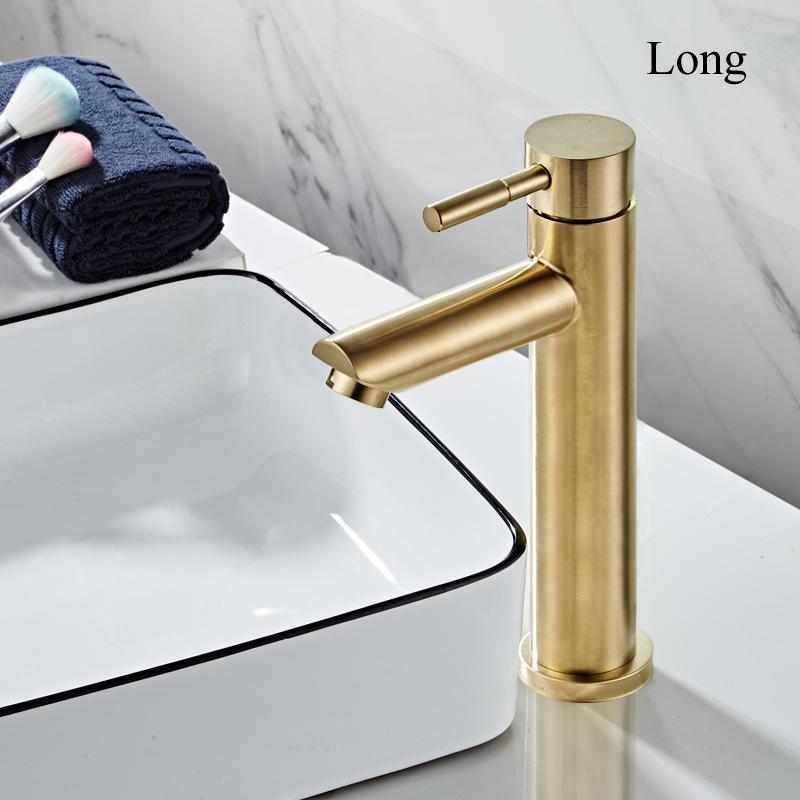 Deck Mount Gold Bathroom Basin Faucet Stainless Steel Hot Cold Mixer Crane Wash Taps Sink Faucets Single Handle Kitchen Faucet