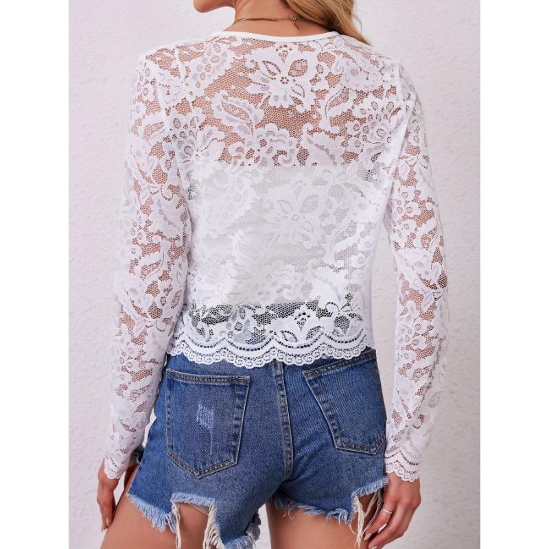 Women's New Autumn and Winter Elegant Long-sleeved See-through Lace Jacket Cardigan Tops