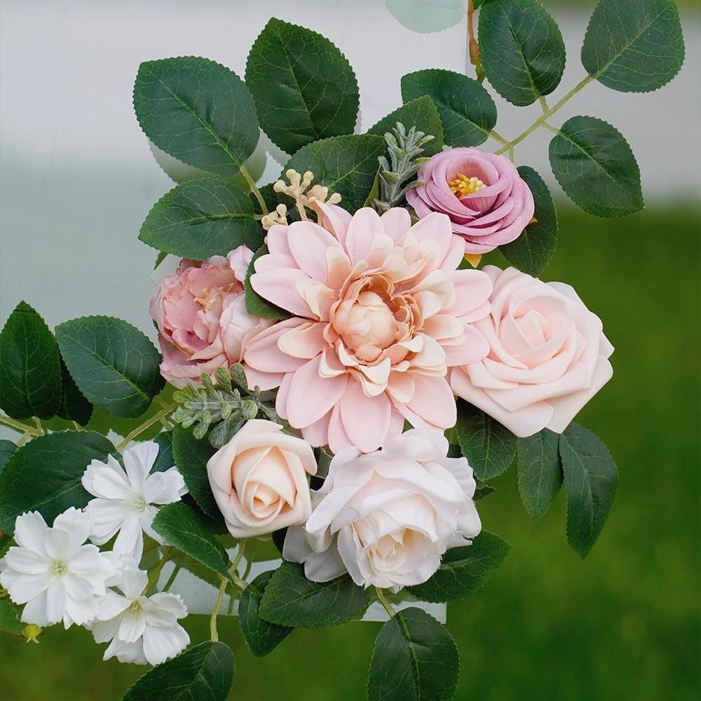 2Pcs Outdoor Wedding Simulation Rose Green Plant Welcome Corner Flower Decoration Set for Outdoor Patio Garden Home Wedding Holiday Party Decoration