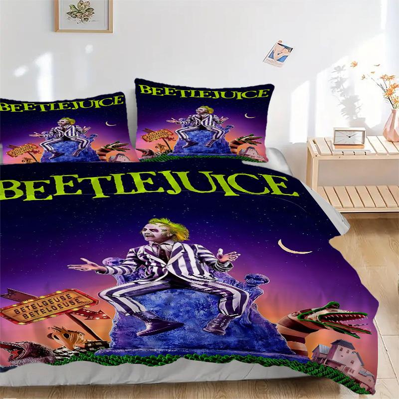 

3pcs Beetlejuice Cover Set, Bedding Set, Soft Comfortable Duvet Cover, For Bedroom, Guest Room (1*Duvet Cover + 2*Pillowcases, Without Core) 135x200cm