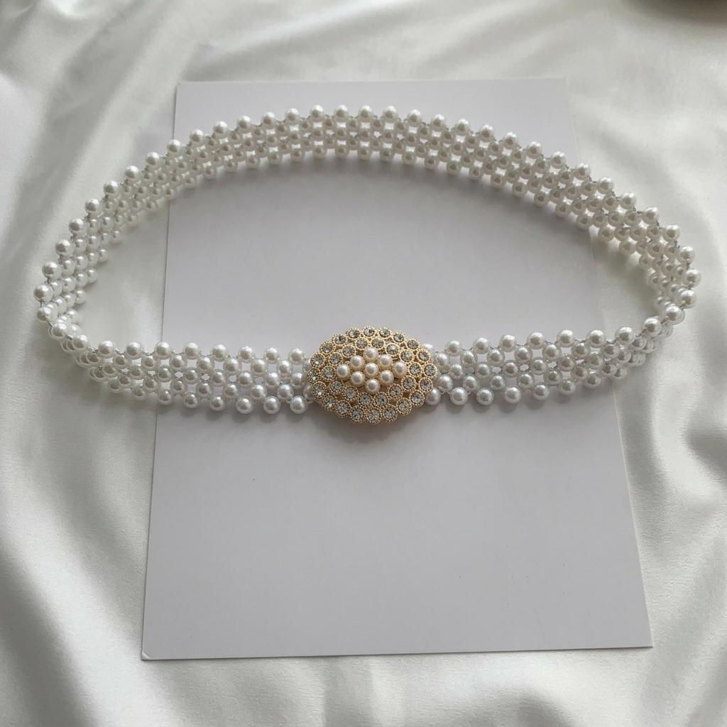 Pearl Decorative Waist Chain High-End Elastic Waist Belt Women'S Waist Accessory Luxurious For Daily Commute Party