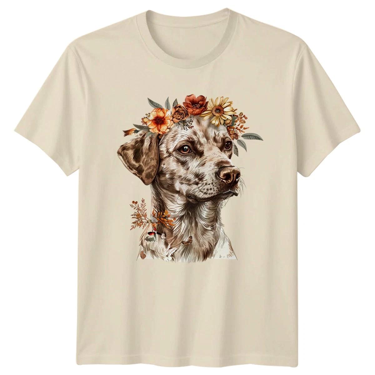 Floral Dog Boho T-Shirt Womens Spring Animal Nature Gift For Her XS