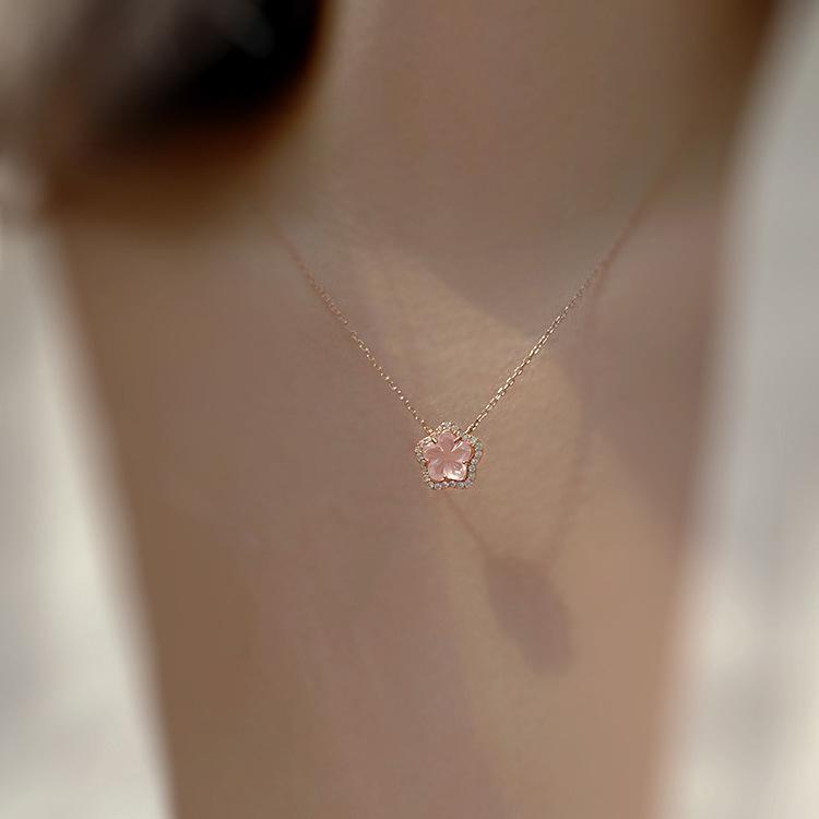 Kirschblüten-Halskette Damen Leichter Luxus Nische Koreanische Ausgabe ins Einfacher Koreanischer Rosa Kristall Damen-Accessoires