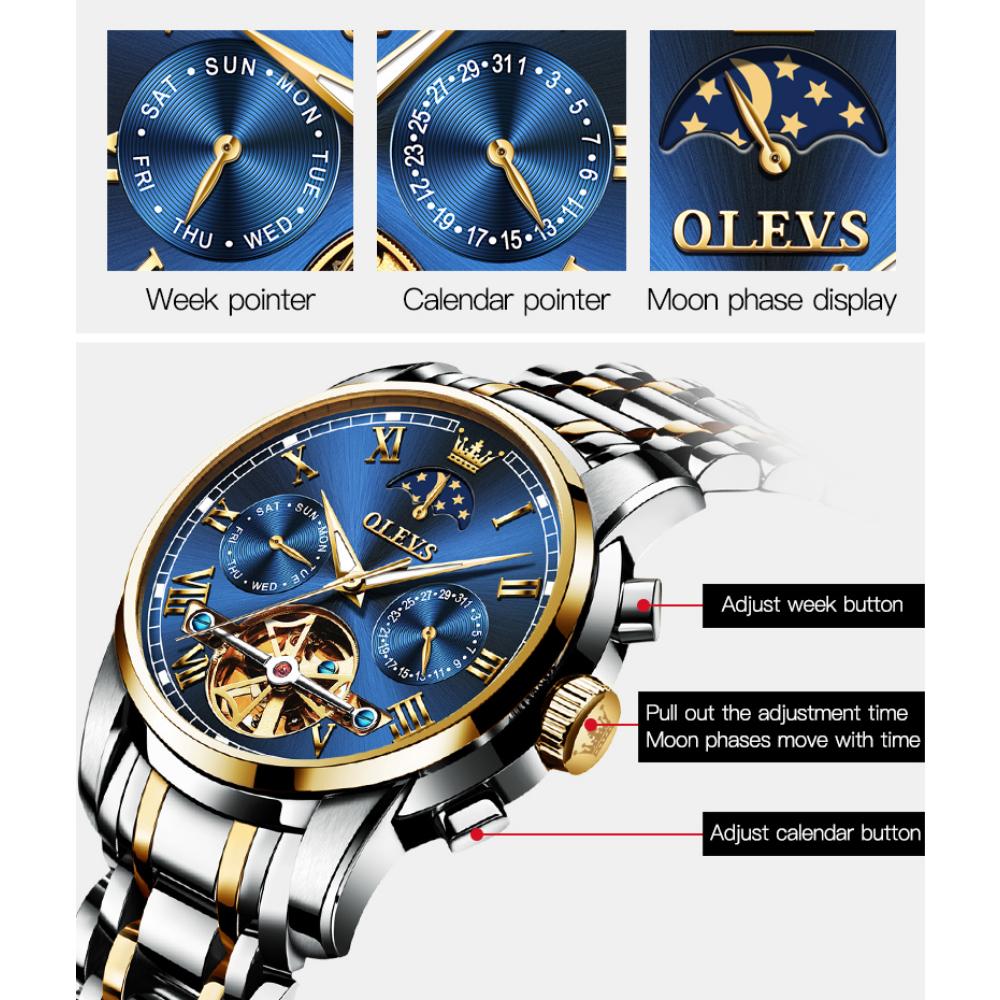 OLEVS Nové obchodní a volnočasové hodinky Luminiscenční obchodní mechanické hodinky Vodotěsné pánské hodinky