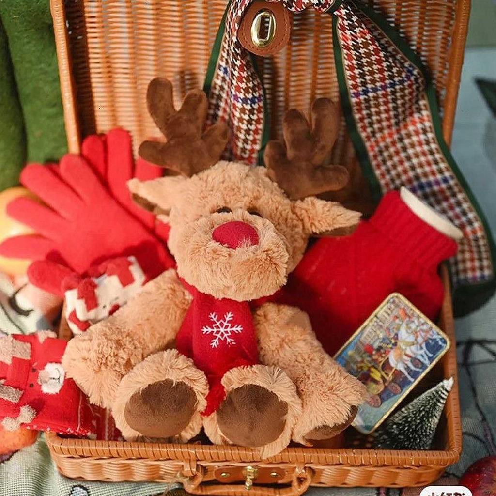 Cute, Fluffy Christmas Reindeer Plush Toy Cushion with a Red Scarf. Soft To the Touch. Perfect for Kids and Adults, Birthdays, Christmas, or As a