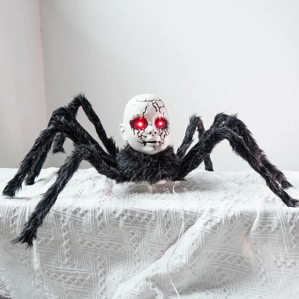 Sound Activated Face Spider for Halloween, Scary Animatronic Walking Spider Haunted House Prop Halloween Party Porch Decoration
