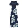 Women' Cold Shoulder Pocket Floral Print Elegant Maxi Short Sleeve Casual Dress