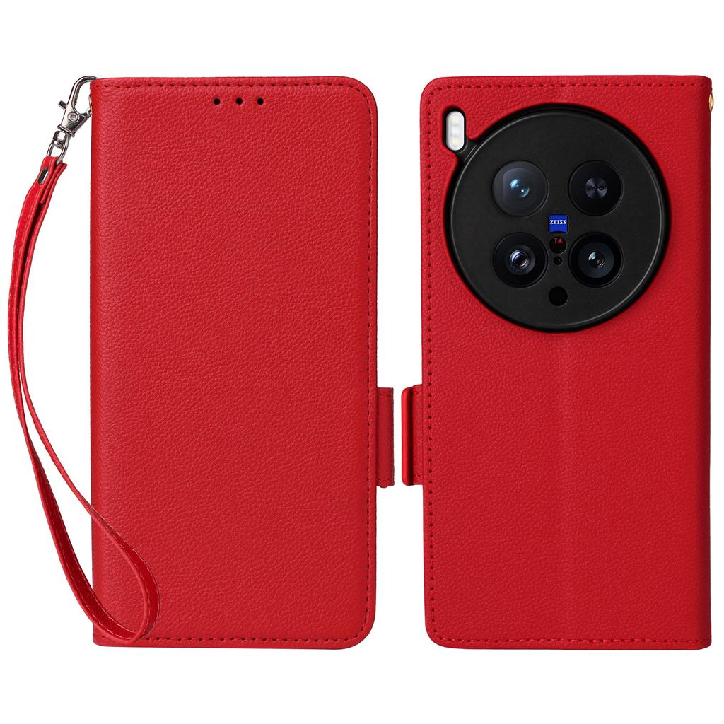 For vivo X200 Ultra 5G Case with Wrist Strap Litchi Texture PU Leather Wallet Phone Cover