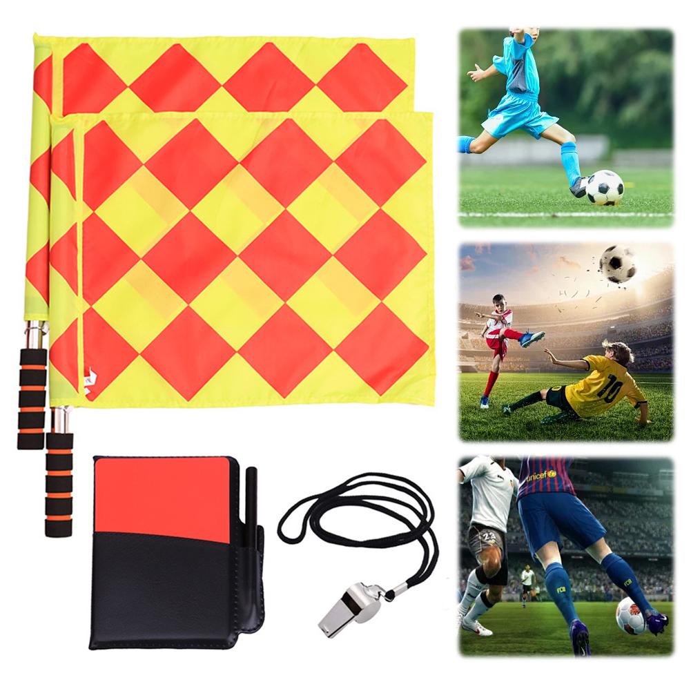 Soccer Referee Kit Referee Flag Red and Yellow Cards with Whistle Notebook and Pencil Sport Training Useful Referee Tool China Mainland