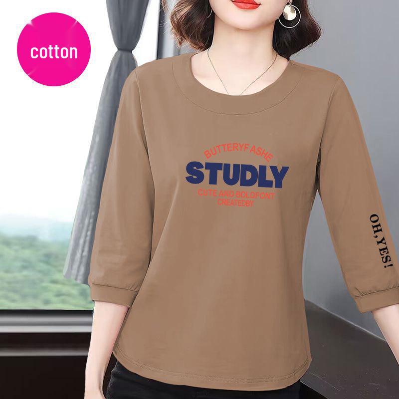 

Premium Women s Summer 2025 Korean Style Seven-Sleeve Cotton T-Shirt - Casual, Loose, Belly-Slimming, Versatile Top M - 85-100 lbs