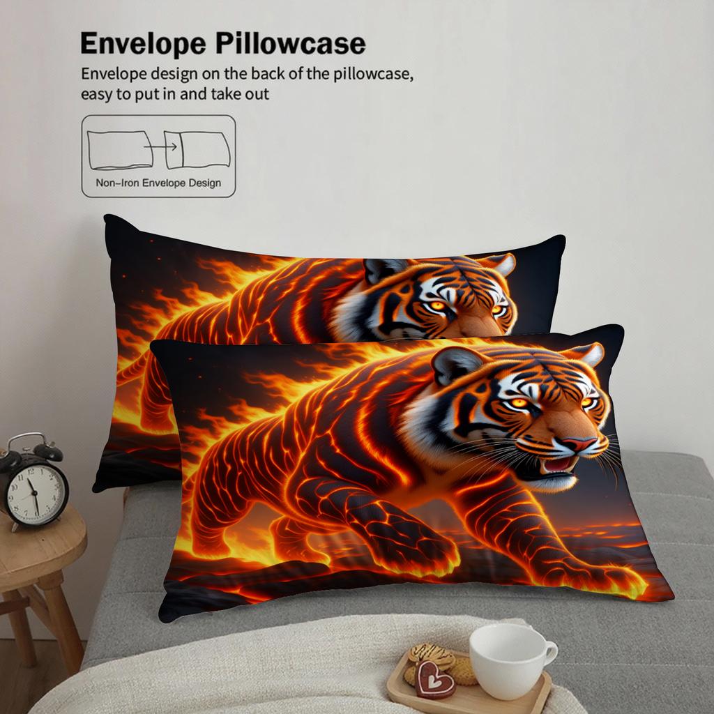 3pcs Tiger Bedding Sets 3D Printed Fire Tiger Wrinkle Resistant Breathable Duvet Cover Sets With Pillowcases No Filling