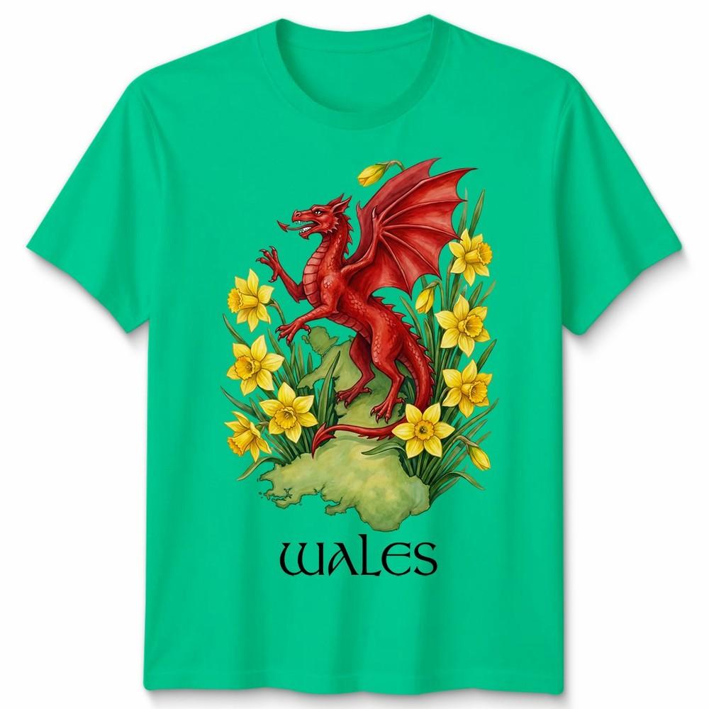 St Davids Day Welsh Flag Dragon Daffodil Wales Festival Unisex Tshirt S