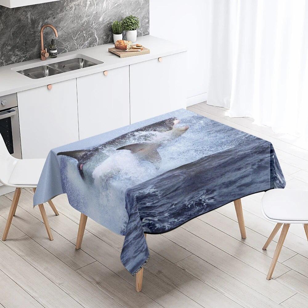 Față de masă drăguță Whale Orca, dreptunghiulară, impermeabilă, pentru petrecere de nuntă, pentru restaurant, pentru decor de masă, pentru casă