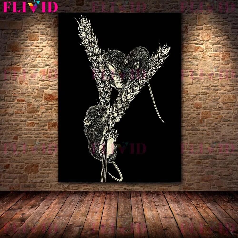 Crows,Bats,Owls,Wolves,Mice Magic Creature Black And White Wall Art Canvas Painting Gothic Animal Art Poster Print Home Decor No Frame