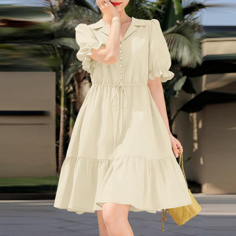 ZANZEA Women Casual Turn Down Collar Summer Short Sleeve Dress