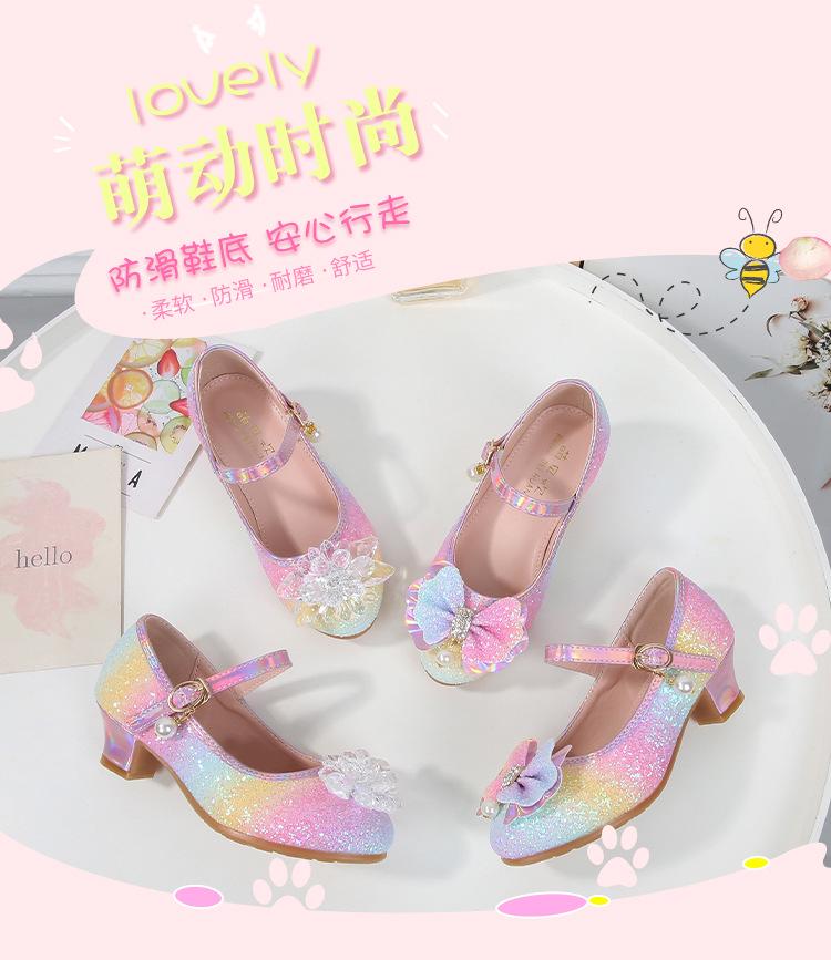 Girls' Crystal Leather Heels - Spring/Fall Princess Shoes with Soft Soles for Catwalks