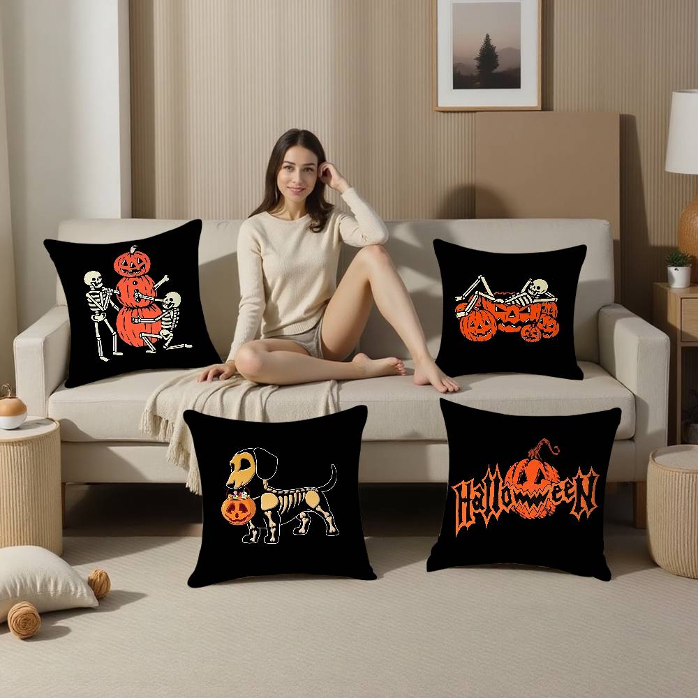 Halloween Pumpkin Skull Pillow Case Plush Fabric Soft Double Sided Print Home Sofa High Quality Cushion Cover Throw