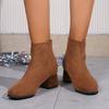 European and American Thick Heeled Women's Boots  Autumn and Winter New Suede Short Tube Solid Color Simple Women's Shoes