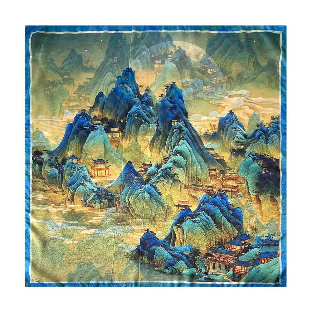 Neuer Seidenschal mit chinesischem Druck für Damen  High-End Leichter Luxus Retro Schal Quadratischer Schal Sonnenschutzschal