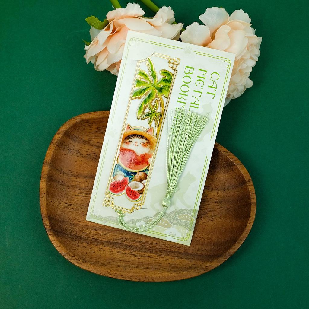 Cute Cat Four Seasons Chinese Metal Bookmark - Cultural Gift, Creative Hollow-out Design, Reading & Journal Decoration.