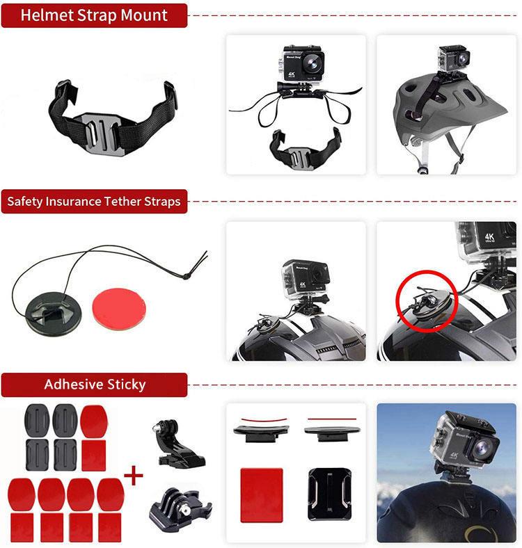 Universal 64-in-1 Action Camera Accessory Set Head Chest Mounts and Selfie Stick for GoPro Hero Series/DJI OSMO/Insta360
