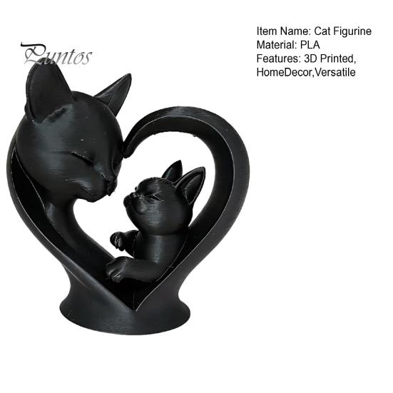 Cute Cat Home Decoration Mother Baby Figurine, 3D Printed Heart Sculpture for Desk Decor, Smooth Surface Statue Modern Art Living Room Study,