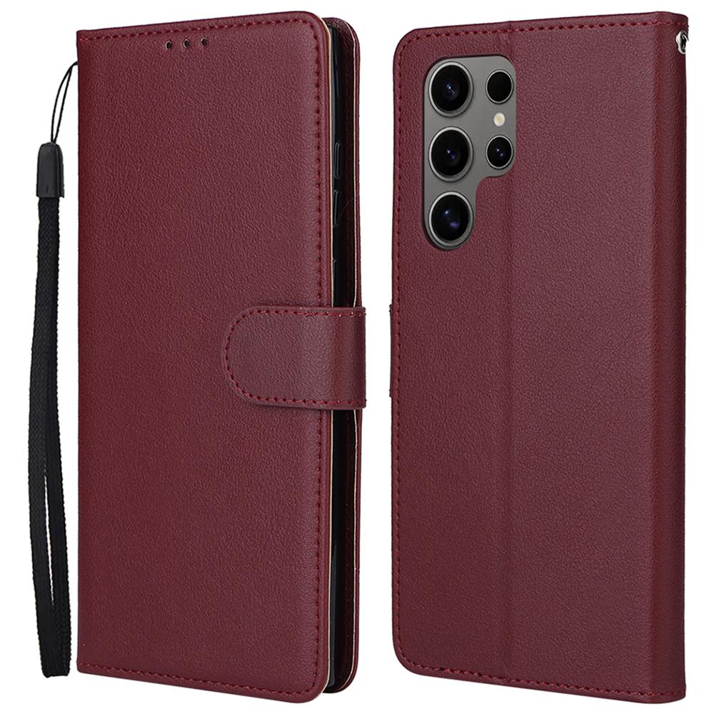 

Для Samsung Galaxy S25 Ultra Чохол Гаманець Підставка Віконце Штучна Шкіра Чохол для Телефону Wine Red