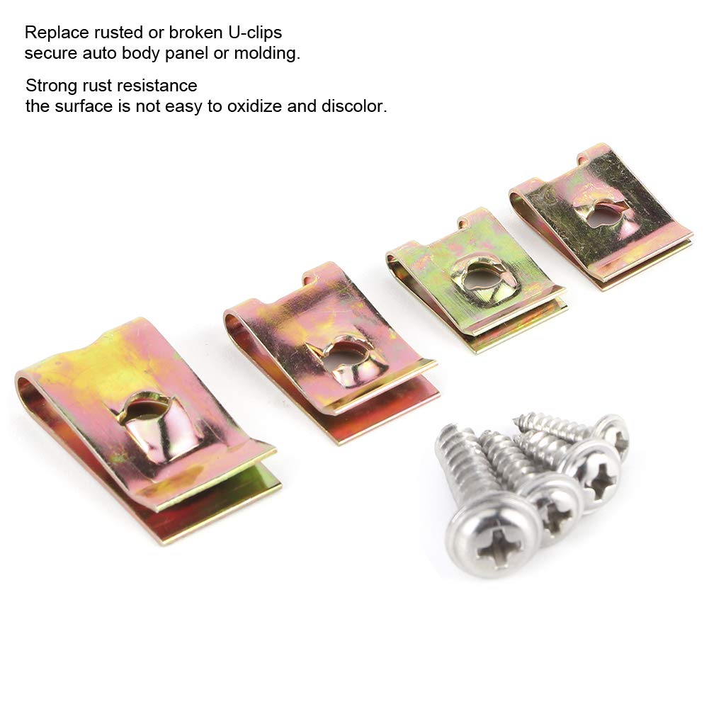Car U Clip, Automotive U Type Nut Screw Clip Metal Body Panel Clip Interior Trim Fasteners with Stainless Steel Screws Assortment Kit for Motorcycle