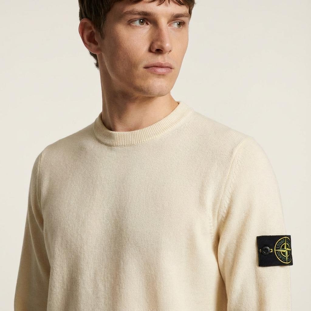 STONE ISLAND Ss25 Logo Crew Neck Long Sleeve Sweatshirt Men Sweatshirt Off-White K1S1551000-62S00B9-V0093