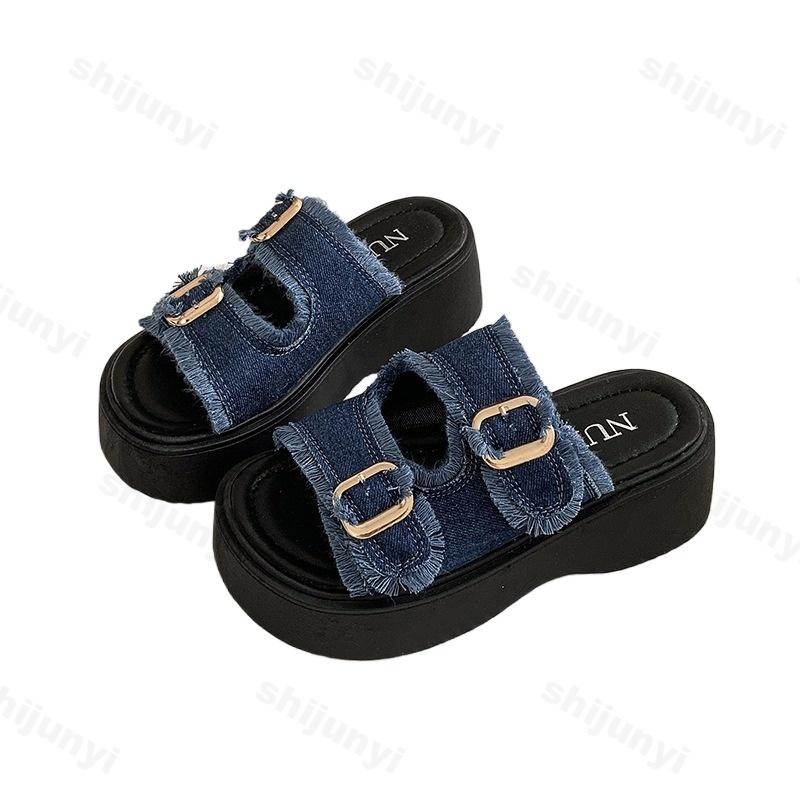 Fashion Summer Women Slippers Flats Platform Buckle Cowboy New Trend Sandals 2025 Designer Slingback Casual Woman Flip Flops Sandalias