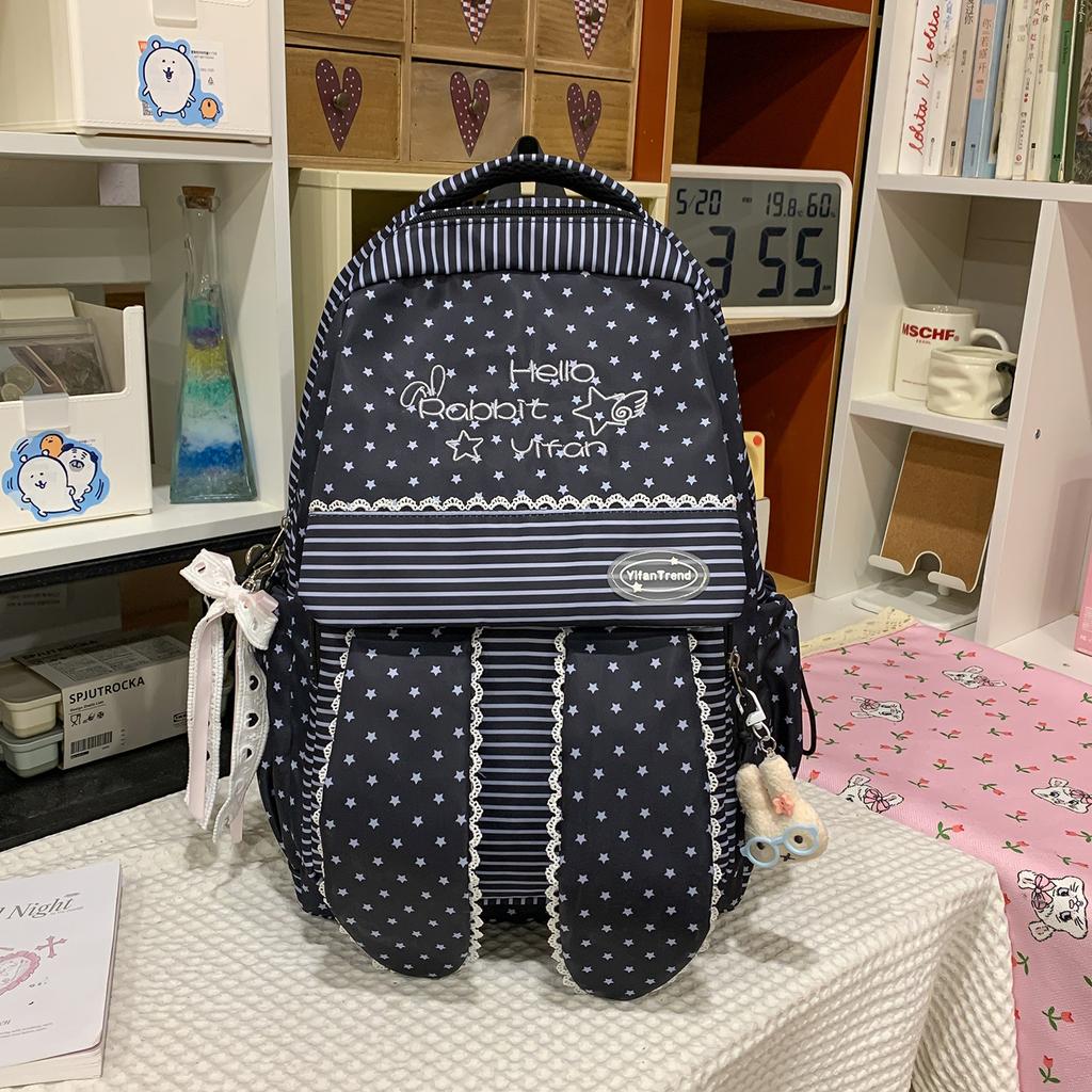 Schoolbag new cute cute cute polka dot lace rabbit ears backpack commuting versatile large capacity student bag