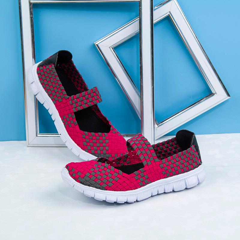Sapatos Tecidos com Elástico Leve para Mulheres de Meia-Idade e Idosas, Tamanho Grande 42-43, Sapatos Casuais Planos para Mãe.