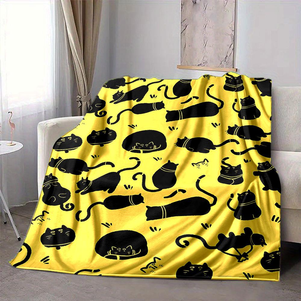 1pc Cat Pattern Lightweight Flannel Blanket, Comfortable and Warm Blanket, for Office and Camping Sofa Bed, Livingroom010
