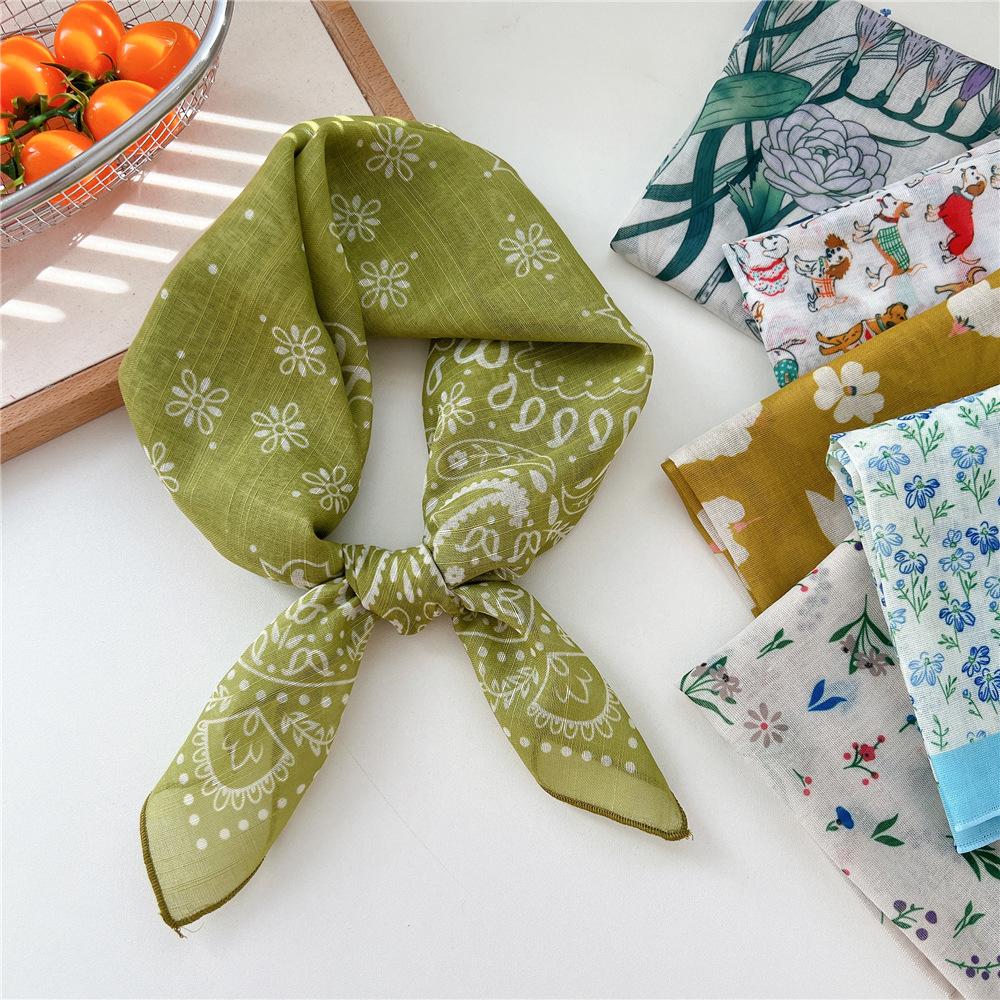58cm Ladies Cotton Linen Handkerchief Neck Scarves Women Square Wraps Fresh Bandana Head Scarfs Small Neckerchief Bag Scarf