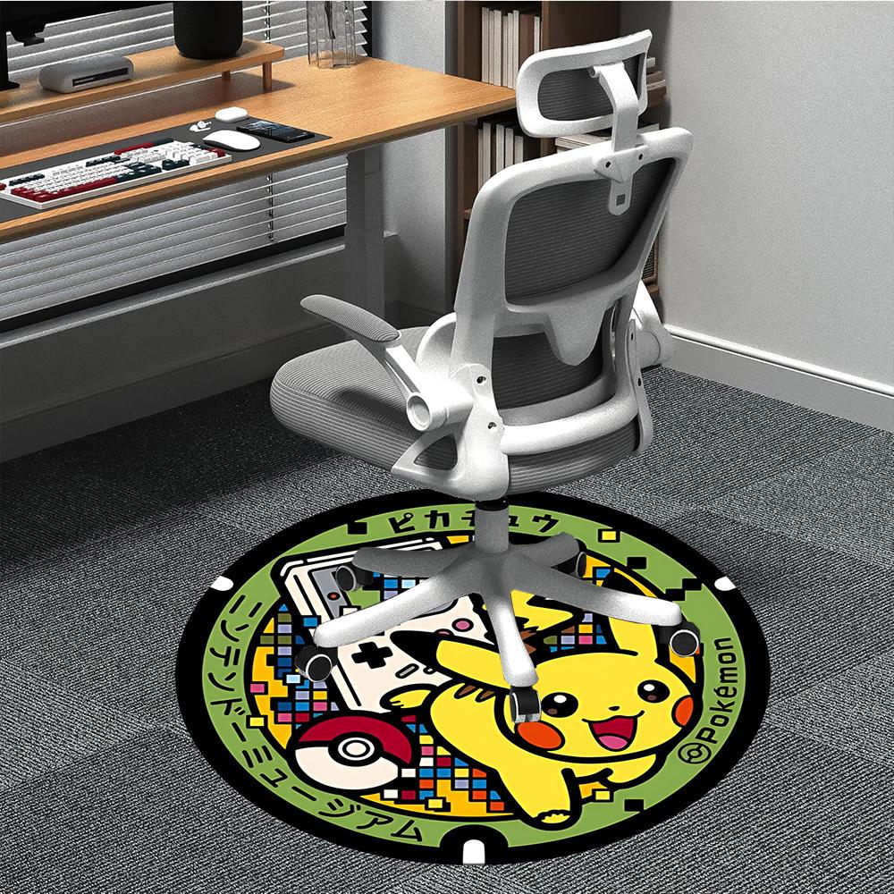 1pc Pikachu Gaming Office Round Area Rug, Indoor Mat Suitable For Office, Under Office Chairs Bedroom Living Room Home Decor, Room Deco