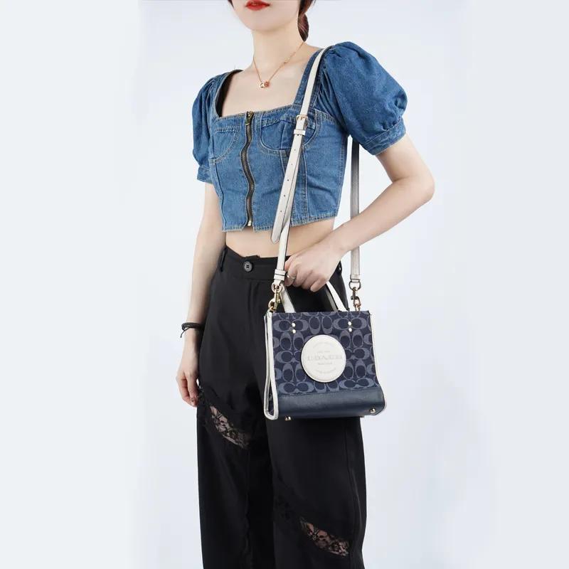 Coach Dempsey Fabric Leather Tote Bag , Shopping Bag , Shoulder Bag , Crossbody Bag , Handbag Small Women's Denim Blue (Unisex) Handbags