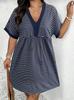 European and American style large size striped dress V-neck 'holiday style, seaside dress, women's clothing wholesale