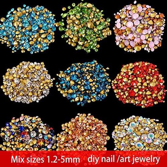 Ss2-ss22 Mix Sizes Round Glass Stone Pointed Back Crystal Rhinestone Nail Art Decorations Necklace Earring Brooch Repair Jewelry (Color: Mix Colors,