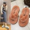 2025 Women's Open Toe Cross-Strap Fur Slippers: Autumn/Winter Fashion, Thick Sole, Height Boosting