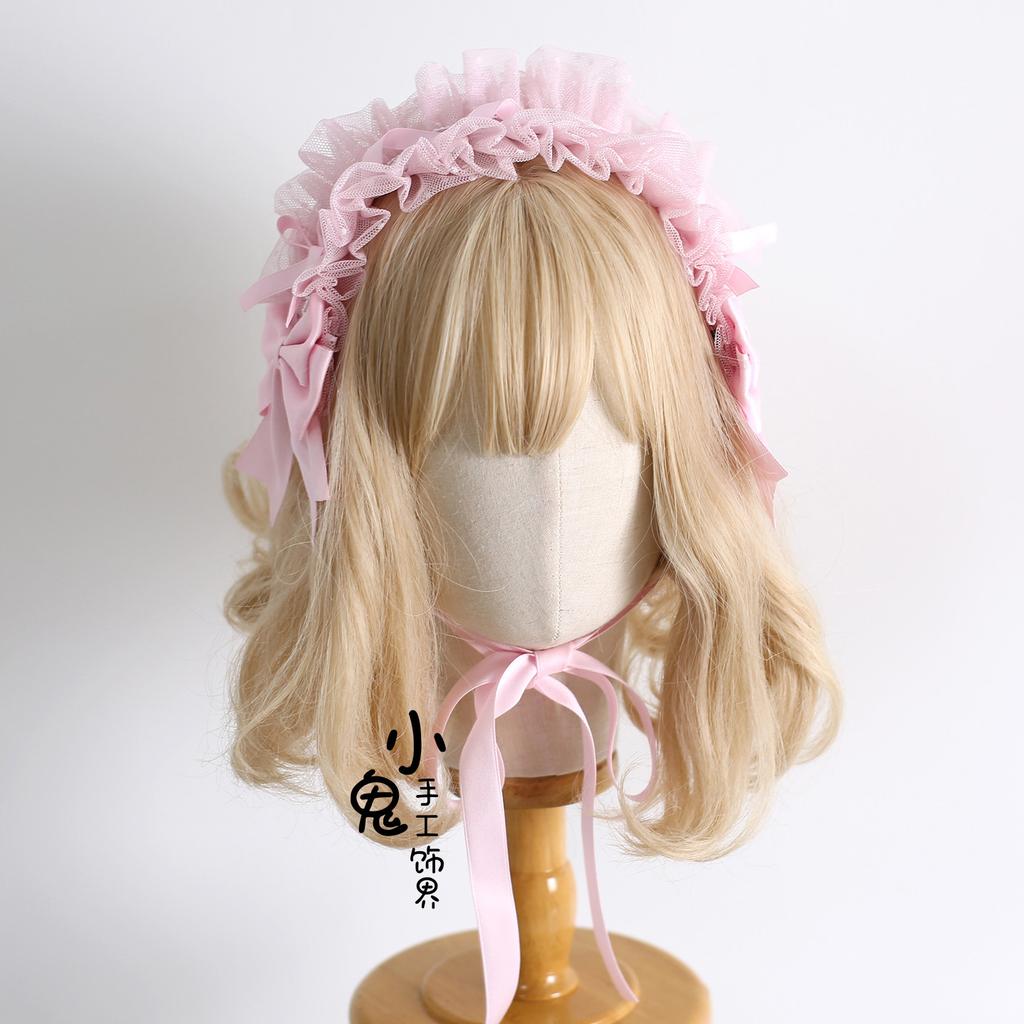 Original Multi-color Lamp Shadow Lolita Headband Small Ribbon Lace Bow Silk Satin Ballet Headband Hair Accessories for Women