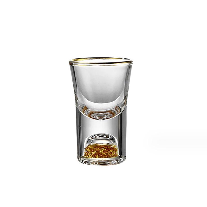 1pc Gold Foil Color Spirits Cups Household Creative Small Wine Cup Luxury Crystal Glass Gilt Edged Cup Wine Dispenser Baijiu Cup 10ml