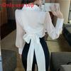 Romantic Butterfly Tiefront Shirt With Soft Satin Fabric For Elegant Womens Style
