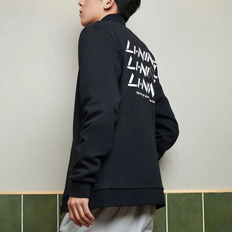 Li Ning Fleece Lined Stand Collar Long Sleeve Logo Jacket Men Jacket Black AWDRD41-1