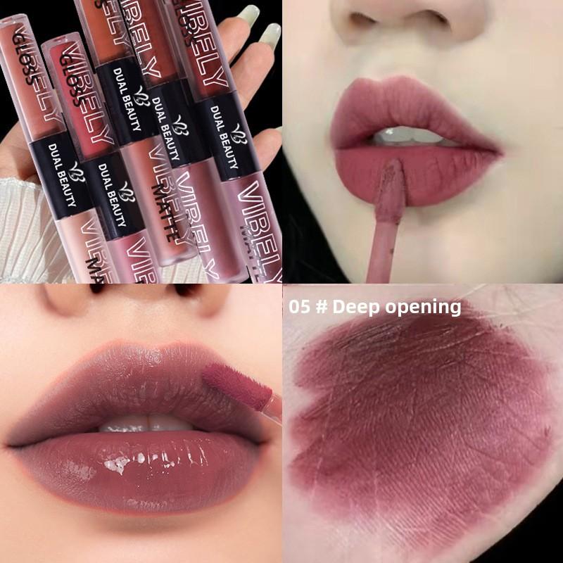 

VIBELY Non-stick Cup Double-head Water Light Mirror Lip Glaze Cross-border Non-fading Matte White Lip Mud Film Lasting 2.2g*2